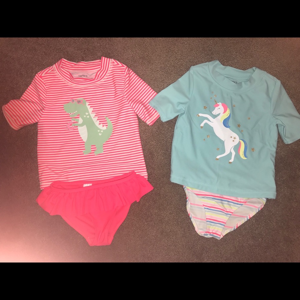 TWO Carters Girls 4T Swimsuits